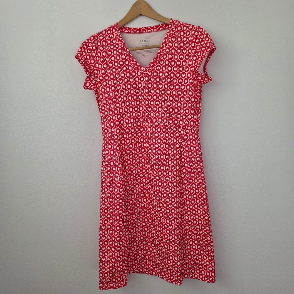 LL Bean Women's Short Sleeve Geometric Sporty Knee Length Dress - XS